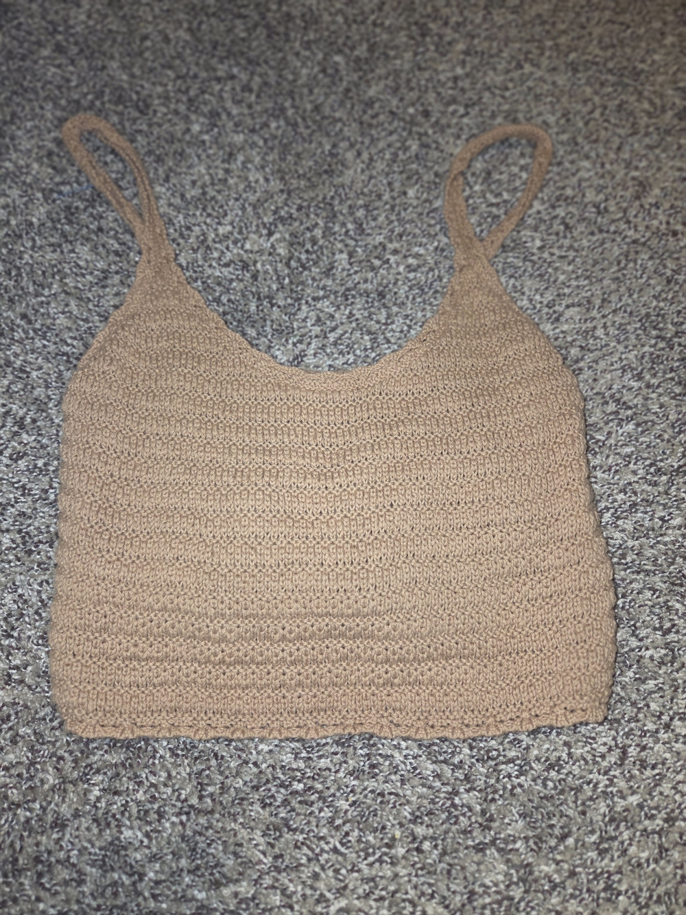 aerie Tan Crochet Crop Tank - Knit Spaghetti Strap